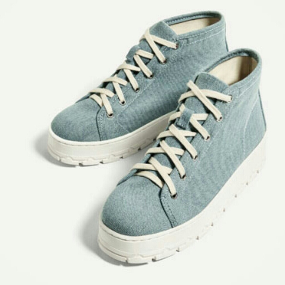 ZARA Fabric Platform High Top New Blue Sneakers